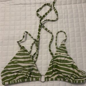 SHEIN Green and White Striped Bikini Top